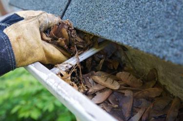 Cleaning gutter in New Hyde Park, NY.